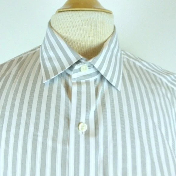 Thomas Mason BR Monogram Banana Republic french cuff shirt gray stripes slim M