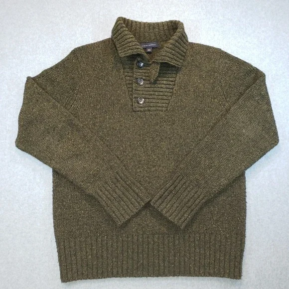 Banana Republic Shawl Collar Sweater Mens Green Sz L Lambswool Blend‎ Fisherman