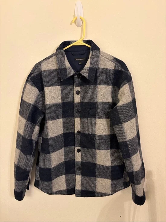 Banana Republic Blue and Gray Plaid Wool-Blend Jacket