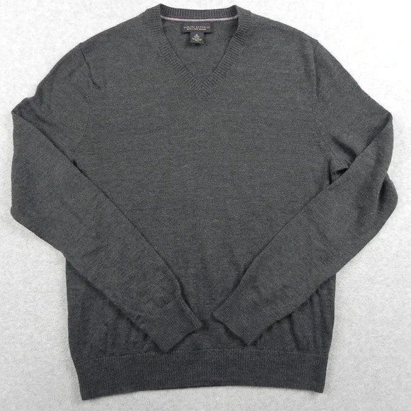 Banana Republic Sweater Mens Small Merino Wool Pullover V-Neck Gray Long Sleeve