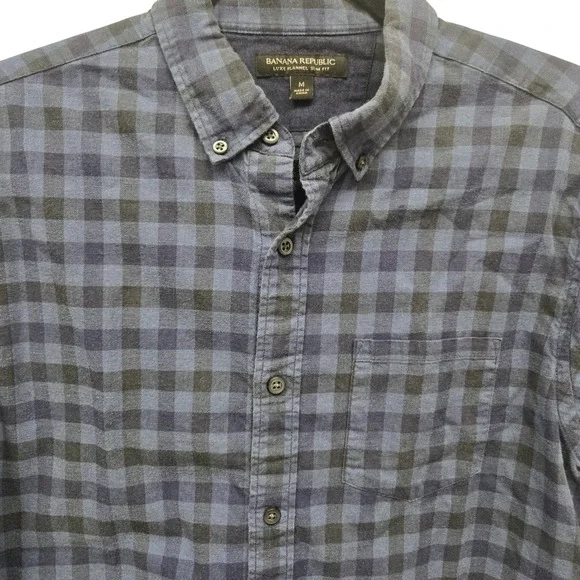 Banana Republic Luxe Flannel Slim Fit Shirt Mens Medium Blue Black Buffalo Check