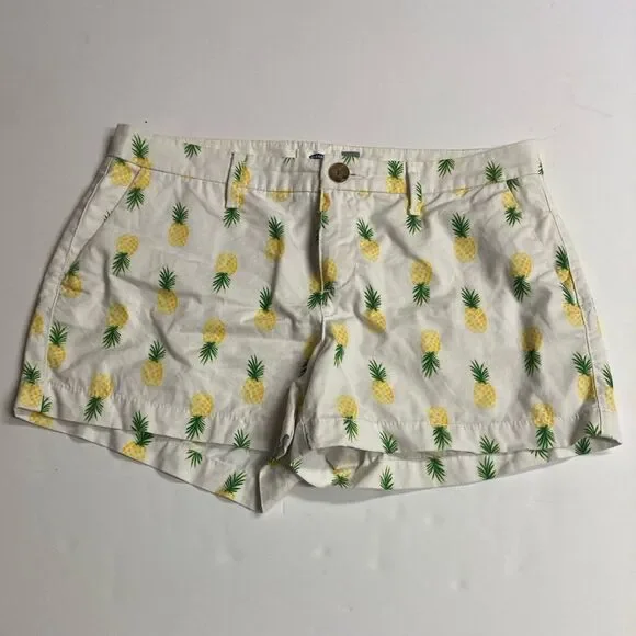 Old Navy Girls Size 4 Chino Shorts Pineapple Print White Yellow Green Button