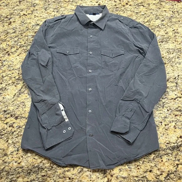 Banana Republic Slim Fit Shirt Mens Large 16-16.5 Gray Long Sleeve Button Down