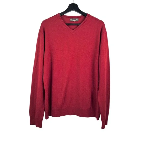 Banana Republic Sweater sz‎ L Red Extra Fine Italian Merino Wool preppy