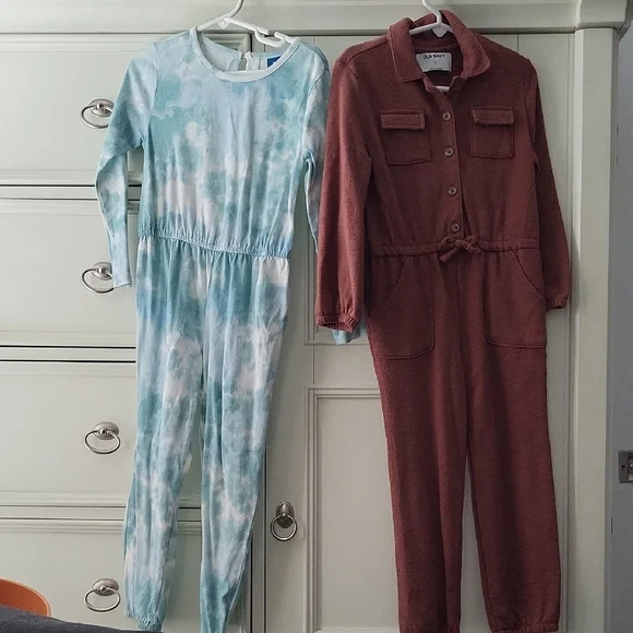 Old Navy Jumpsuits Bundle Girls-  Blue Tie-Dye and Brown  - 5T