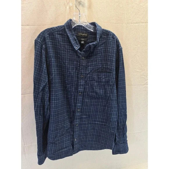 Banana Republic Mens Slim Fit Navy Blue Plaid Flannel Button Down Shirt Large