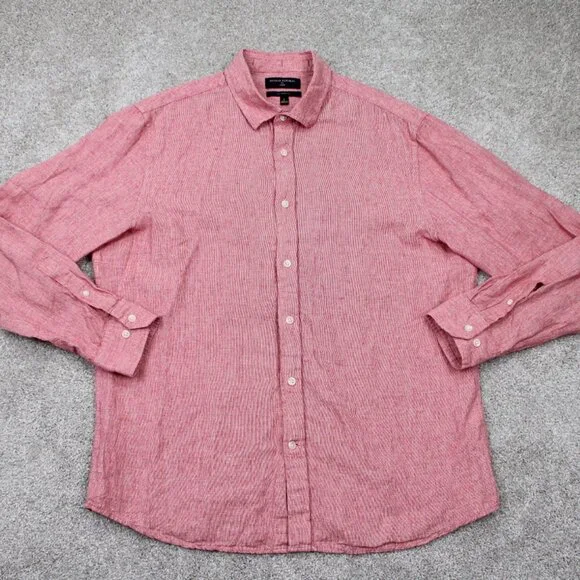 Banana Republic Shirt Adult Large Red Untucked Fit Linen/Cotton Blend L/S Button