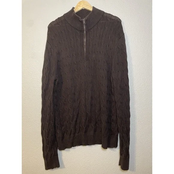 Banana Republic Sweater Mens Large Brown 1/4 Zip Pullover Long Sleeve Cable Knit