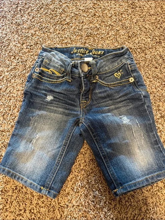 Justice Dark Blue Denim Shorts with Yellow Stitching