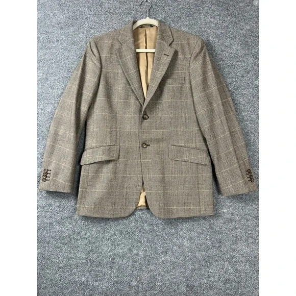 Banana Republic Blazer Mens 38S Tan Brown Wool Glen Plaid Sport Coat Old Money