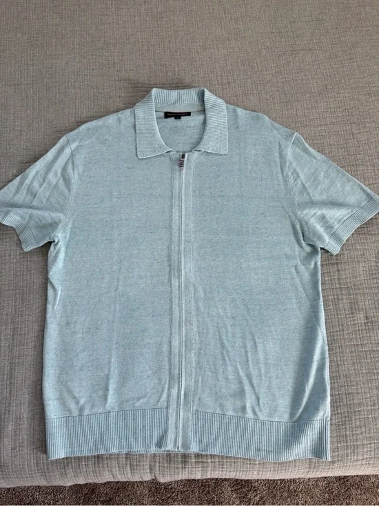 Banana Republic Light Blue Short-Sleeve Zip Polo Sweater