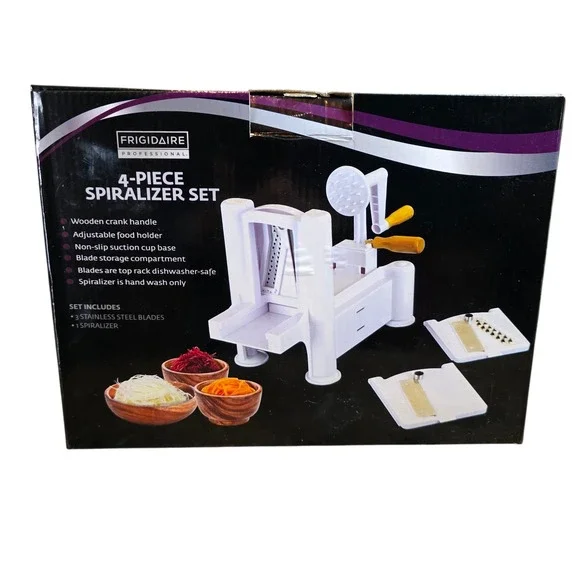 Frigidaire 4 Piece Spiralizer‎ Set 3 Stainless Steel Blades Wooden Crank
