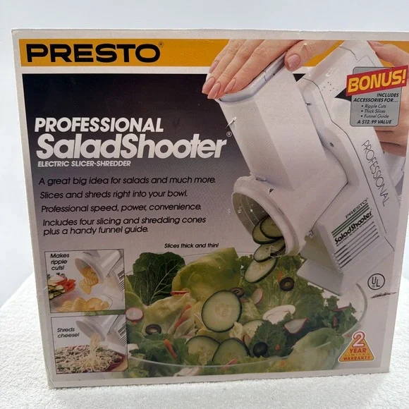 Presto Professional Salad Shooter Model 02970 White Electric Slicer Shredder NEW