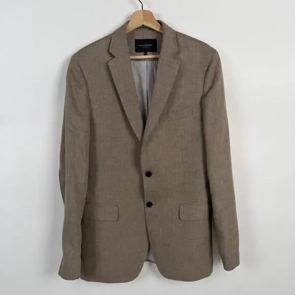 Banana Republic Mens 40L Linen Sportcoat Beige Khaki Tailored Fit Surgeon Cuffs