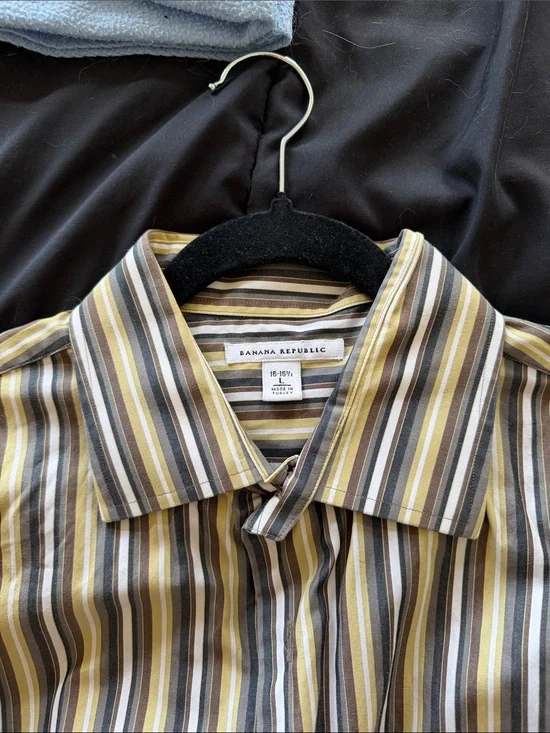 Banana Republic Striped Button-Down in Yellow, Brown and Gray