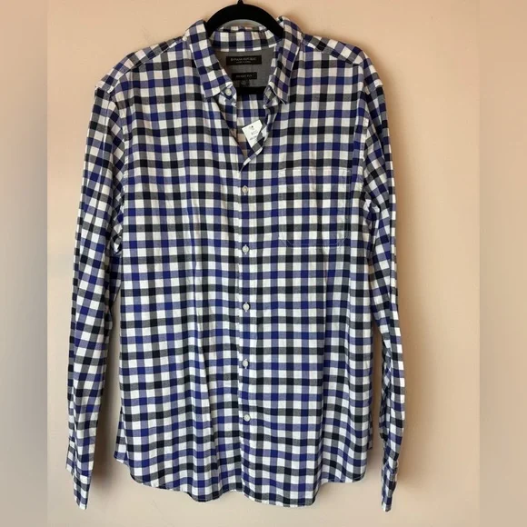 Banana Republic Grant Fit Luxe Flannel Shirt Men’s XL Blue White Checkered
