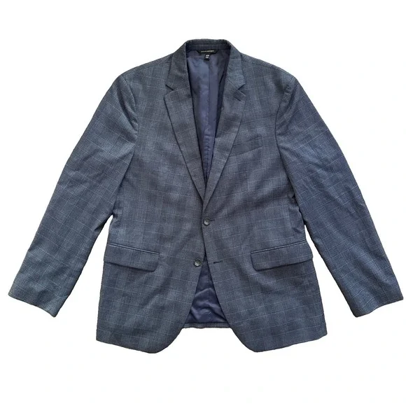Banana Republic Sport Coat 42R Blue Glen Plaid Marzotto Wool Slim Unstructured