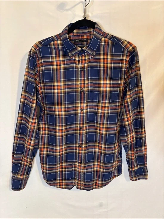 Banana Republic Luxe Flannel Blue Plaid Button Up Shirt Size Small Slim Fit