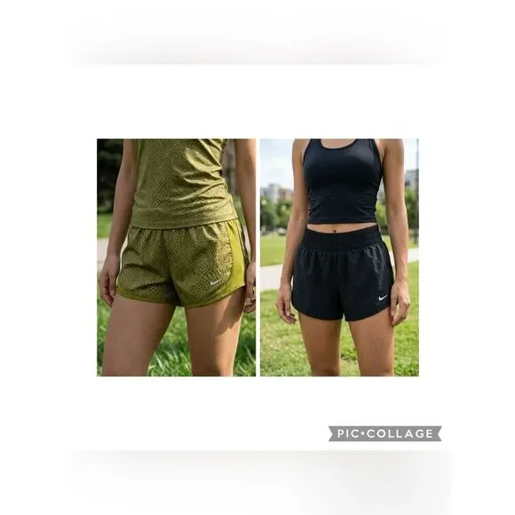 NWT NIKE Girls 2 Pair Running Gold & Training Black Athletic Shorts Size Large