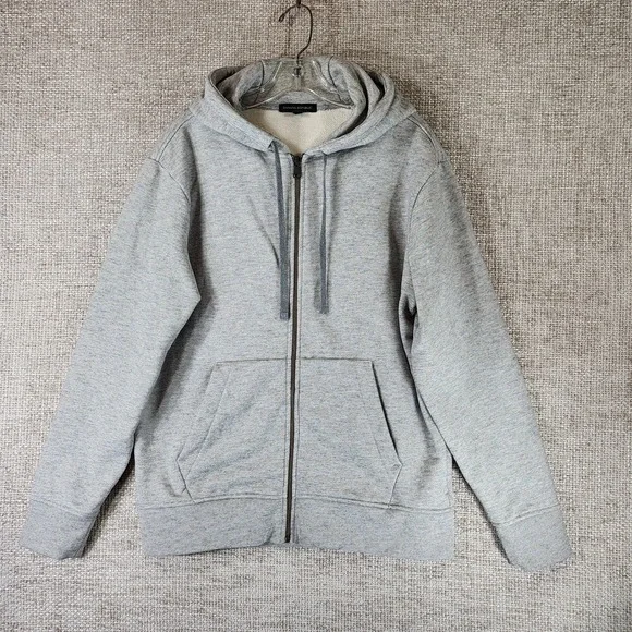 Banana Republic Organic Cotton Terry Zip Hoodie Mens M Gray Heather Heavywt EUC