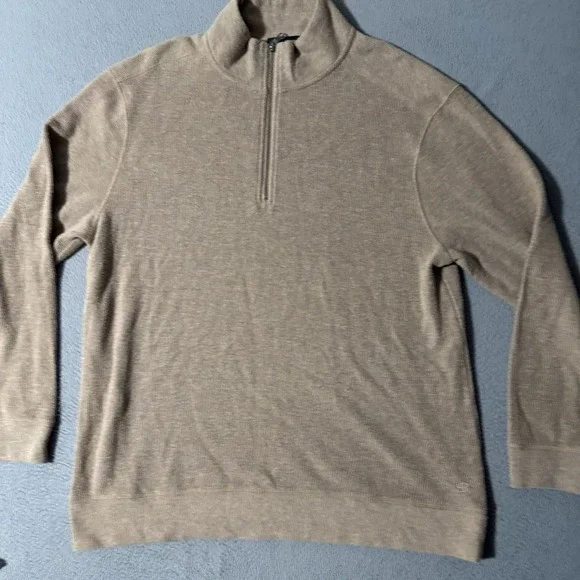 Banana Republic Sweater Mens Xl Beige Quarter Zip Logo‎ Pullover Mock Neck