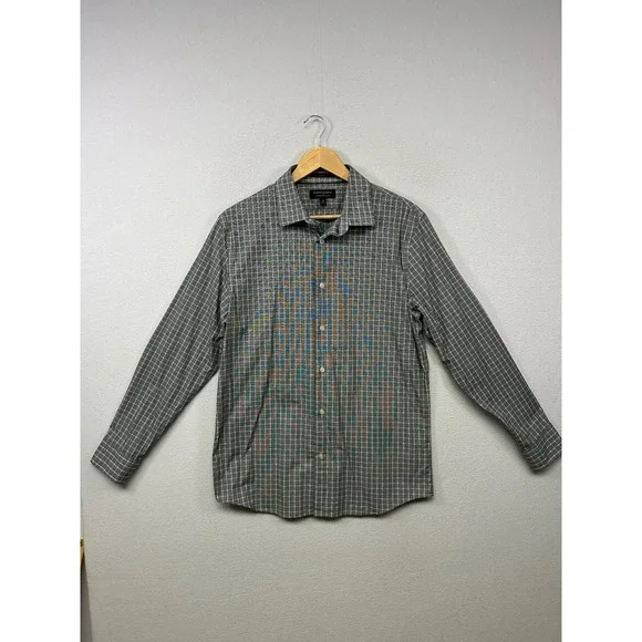 Banana Republic Modern Graphic Slim Fit Mens M Grey Grid Wrinkle Resistant Shirt