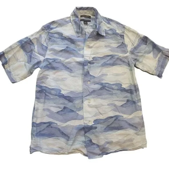 Banana Republic Relaxed Fit Shirt Men's XS Blue Peri Watercolor Organic Cotton