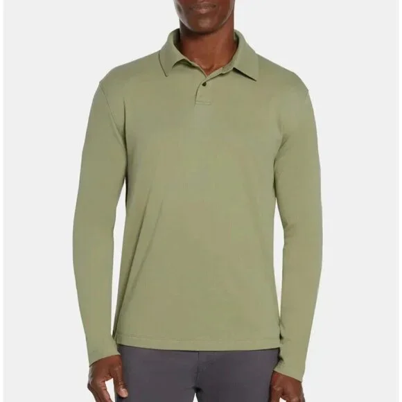 NWOT Banana Republic Men's S Olive Green Long Sleeve Polo Shirt 100% Cotton