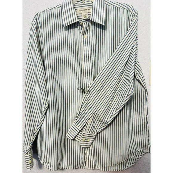 Banana Republic Mens Striped M LS Button Down Dress Shirt Blue Yellow on white‎