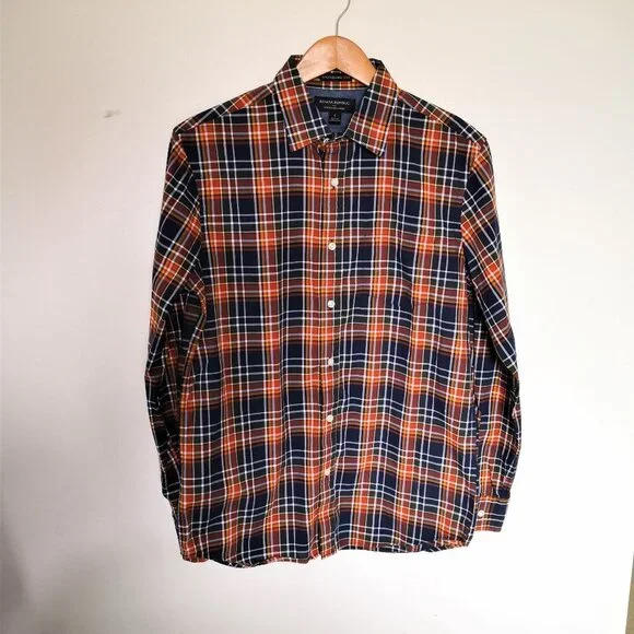 Banana Republic Men's Cotton‎ Plaid Shirt Standard Fit Size S