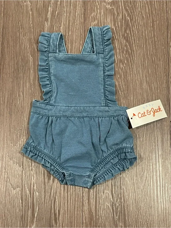 Cat & Jack Light Wash Ruffle Strap Romper