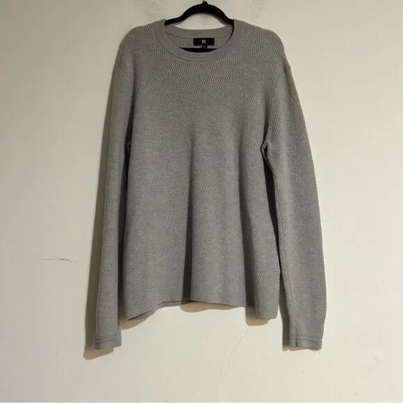 Banana Republic Merino Wool Thermal Knit Sweater Grey XL Tall Minimal Classic