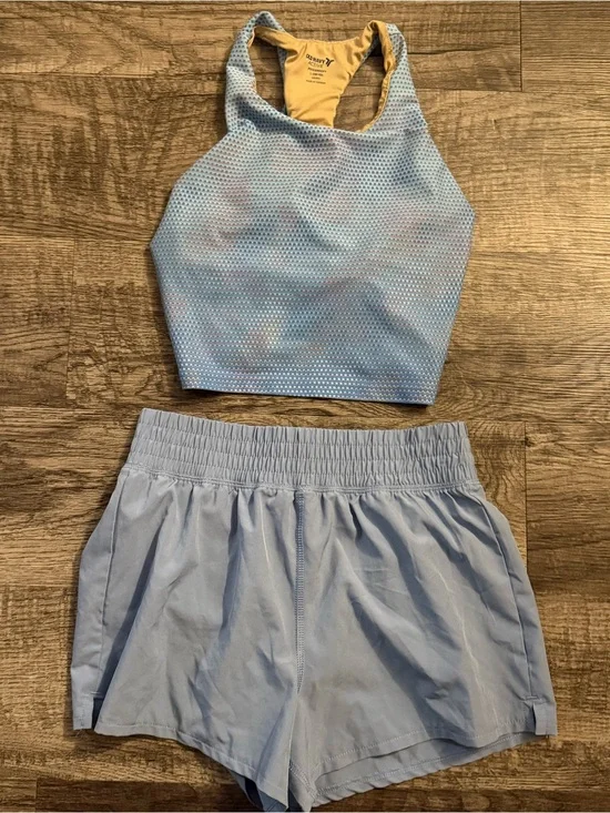 Girls Powder Blue Cropped Powersoft Tank & Active Shorts