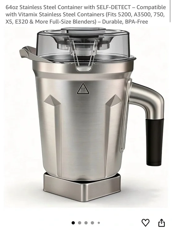 Stainless Steel Blender Pitcher with Black Handle