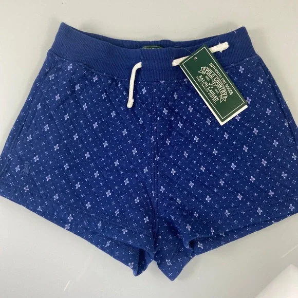Polo Country Ralph Lauren Girl's Blue Geometric Quilted Shorts Size 6X NWT‎