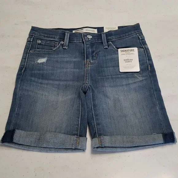 NWT Girls Signature Levi's GOLD Cuffed Bermuda Shorts Sz 6X