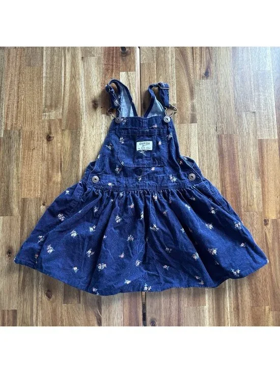 Oshkosh‎ B'gosh Corduroy Overalls Floral Print Dress Size 4T Vestbak Cottagecore