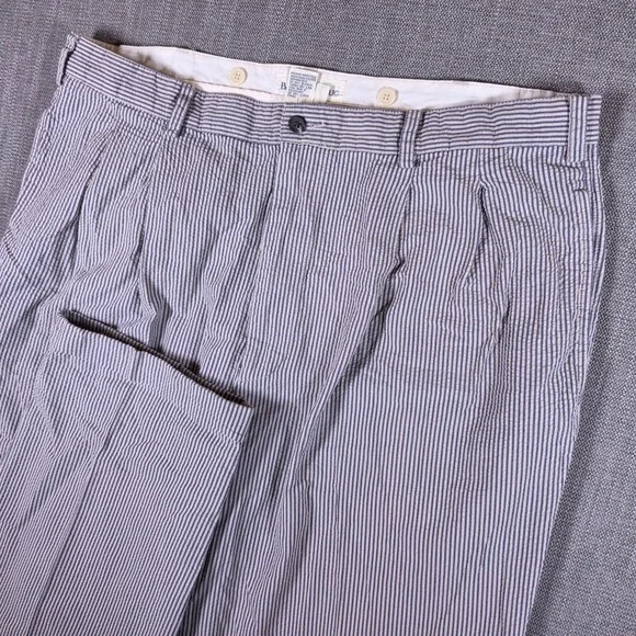 Banana Republic Pants Mens 40/34 Blue White Striped Pleated Seersucker Cuffed