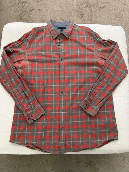 Banana Republic Red & Gray Plaid Button-Down Shirt