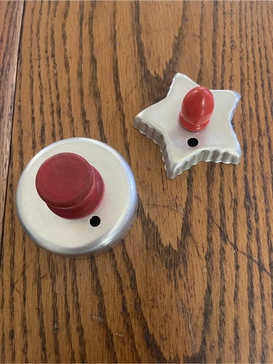 Vintage biscuit cutter Metal Cookie Set with Red Wooden Handles