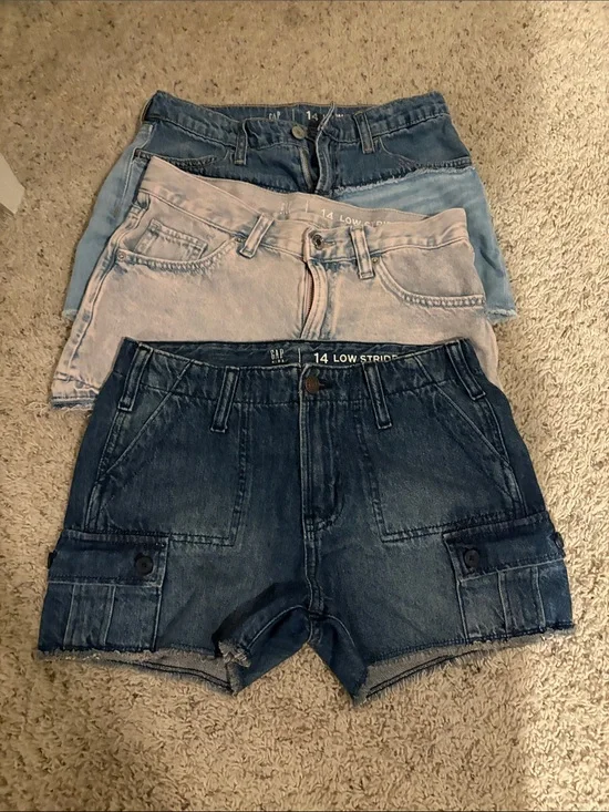 GAP Denim Shorts Set — Dark Blue, Light Blue, Pale Pink Girls 14