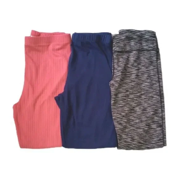 Lot of 3 Leggings Pink Ribbed/Blue/Gray Athletic Pants sz 7/8 Girls