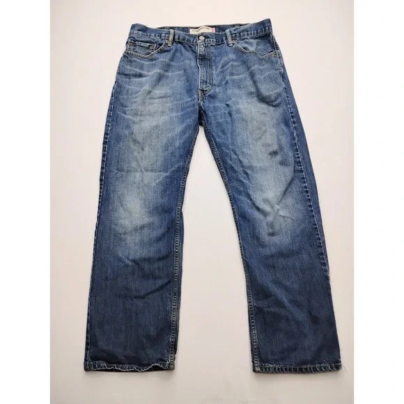 Levi 505 Straight Leg Regular Faded Blue Denim Jeans 38x30 Y2k Faded