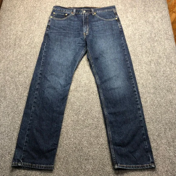 Levis 505 Regular Fit Straight Leg Jeans Mens 36x32 Dark Wash Blue Denim