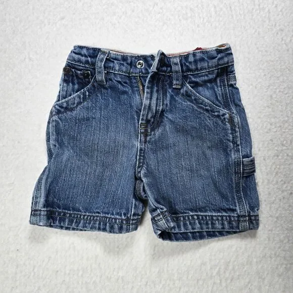 Baby Gap Carpenter Denim Jean Shorts Snap Button Close Adjustable Waist 12-18 Mo
