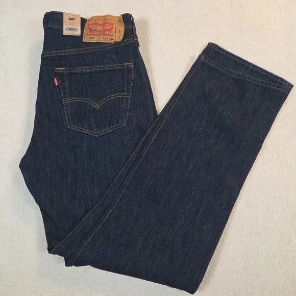 Levi's 501 Original Fit Men's Jeans Button Fly Dark Blue Denim 34x32 NWT Cowboy