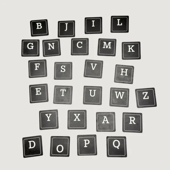 Alphabet Magnet Set 26pcs Square Letter Tiles Black White 2x2 in