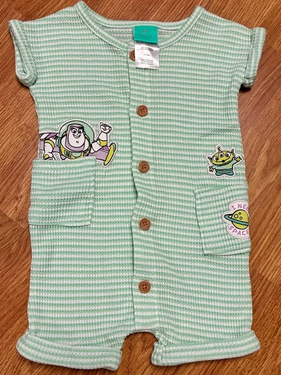 Disney Baby Toy Story Buzz Lightyear Waffle Knit Romper Mint Green 0-3M