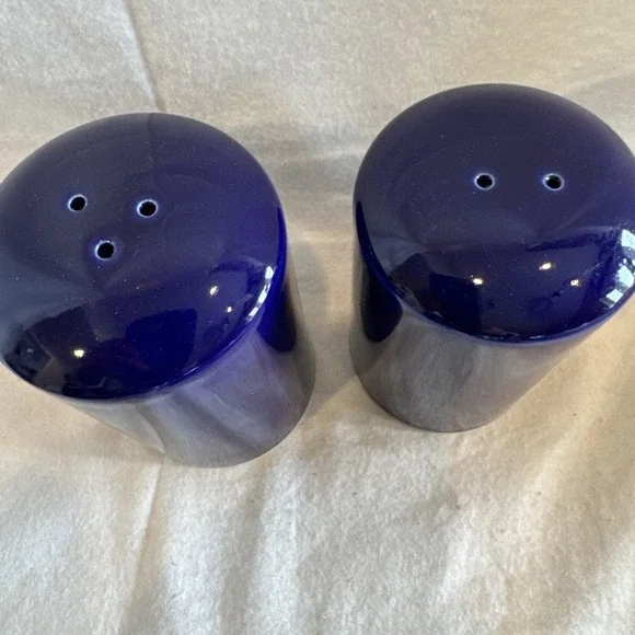 Vtg Cobalt‎ Blue Ceramic Cylinder Salt & Pepper Shakers Mervyns Japan 4