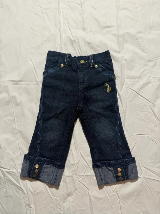 Vintage Baby Phat cuffed jeans girls size 2T blue denim with gold accents